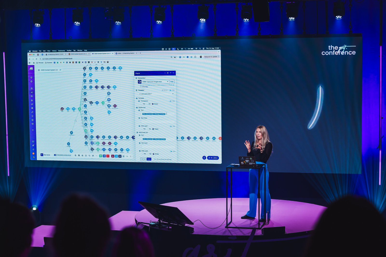 Annika Helendi speaking at The Grit Conference about AI automations for marketing